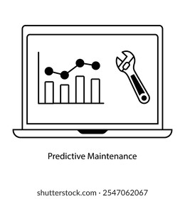 Ícone de vetor para Sistemas de Reparo Preditivo. Chave inglesa com ícone analítico para uma manutenção eficiente do equipamento.