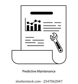 Ícone de vetor para Ferramentas de Previsão e Manutenção. Chave inglesa com visualização de dados analíticos.