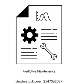 Ícone de vetor para Manutenção Preditiva. Gráfico e chave analítica para eficiência de manutenção.