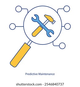 Ícone de vetor para Ferramentas de Manutenção Preditiva. Chave inglesa com gráfico para o cuidado inteligente do equipamento.