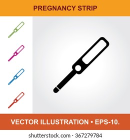 Vector Icon Of Pregnancy Strip With Title & Small Multicolored Icons. Eps-10.