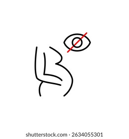 Vector icon of pregnant woman with crossed-out eye, symbolizing private pregnancy, hidden maternity status, or confidential health information. Ideal for healthcare apps, maternity platforms, privacy 