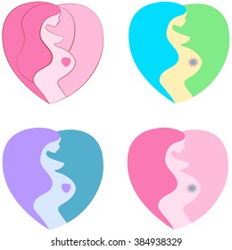 vector icon of pregnant women belly lady silhouette,  stylized symbol