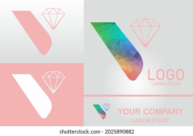 Vector icon Premium shape and diamond shaped letter V o three color variations. Beautiful Logotype design for luxury corporate brand. pink elegant identity design