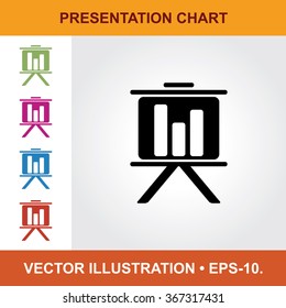 Vector Icon Of Presentation Chart With Title & Small Multicolored Icons. Eps-10.
