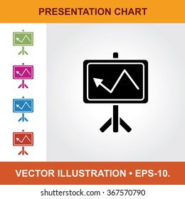 Vector Icon Of Presentation Chart With Title & Small Multicolored Icons. Eps-10.
