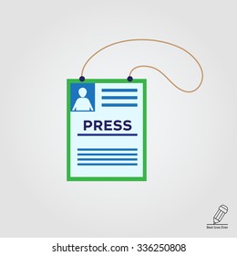 Vector icon of press accreditation card on string
