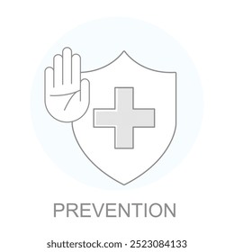 Vektorsymbol für Prävention. Schild mit einem medizinischen Kreuzsymbol, das den Gesundheitsschutz und vorbeugende Gesundheitsmaßnahmen darstellt.
