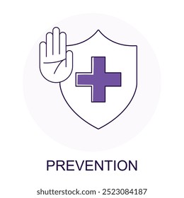 Vector icon for Prevention. Shield with a medical cross symbol representing health protection and preventive healthcare measures.