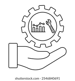 Icono de Vector para el cuidado del equipo preventivo. Llave inglesa y gráfico de análisis para la prevención de fallos.