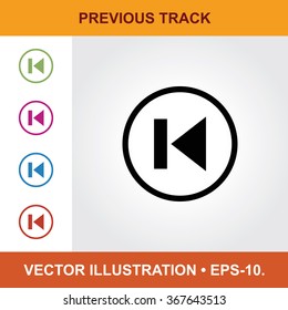 Vector Icon Of Previous Track With Title & Small Multicolored Icons. Eps-10.