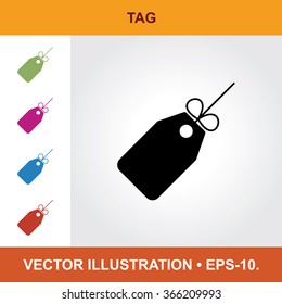 Vector Icon Of Price Tag With Title & Small Multicolored Icons. Eps-10.