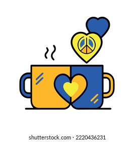 vector icon print logo two blue-yellow cups with propaganda for peace in ukraine