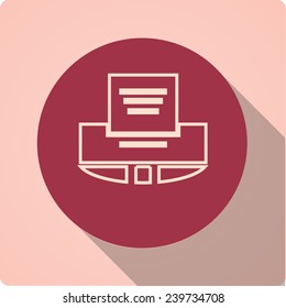Vector icon "printer" on a red circle with a long shadow