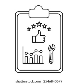 Icono de Vector para el cuidado proactivo de la máquina. Llave inglesa y gráfico de datos para diagnósticos avanzados.