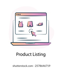 Vector icon for product listing in e-commerce stores. Illustrates organized product display and catalog browsing for customers.