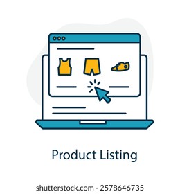 Vector icon for product listing in e-commerce stores. Illustrates organized product display and catalog browsing for customers.