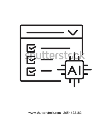 A vector icon of product suggestions with AI chip, representing AI-driven interest-based shopping, created in line style with editable stroke