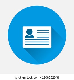 Vector Icon profile on blue background. Flat image  user's passport with long shadow.  Layers grouped for easy editing illustration. For your design.