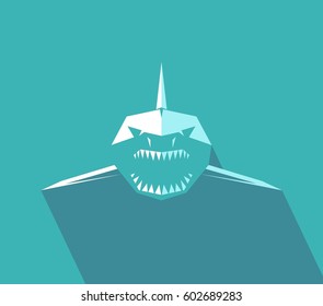 Vector icon - profile of a shark with sharp teeth on a dark background