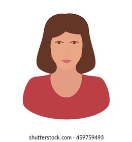 vector icon for the profile,flat icon (avatar) girl (women-user) for the site. client icon with brown hair, brunette bob, with earrings and red or burgundy clothing