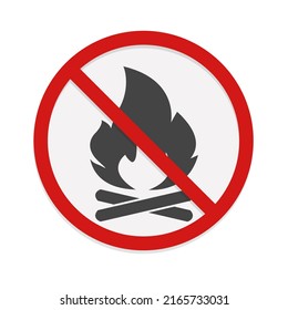 Vector icon prohibition of fire or bonfire on white isolated background. 