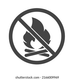 Vector icon prohibition of fire or bonfire on white isolated background. 