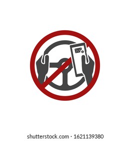 Vector icon prohibition of the use of the phone by the driver.You can’t call, talk about the phone and write text messages on white background.