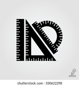 Vector icon of protractor ruler, set square, ruler