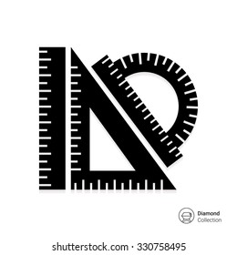 Vector icon of protractor ruler, set square, ruler