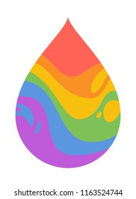 Vector icon of psychedelic rainbow drop isolated on white, lgbt community sign. Unicorn tear