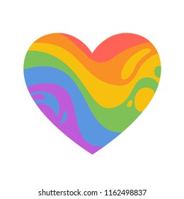 Vector icon of psychedelic rainbow heart isolated on white, lgbt community sign.