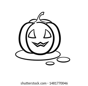 Vector icon with a pumpkin smiling. Contour drawing for the celebration of Halloween. Design element. Mystical attribute of celebration.