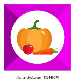 Vector icon of pumpkin, tomato and carrot