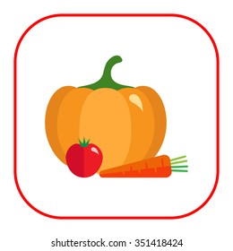 Vector icon of pumpkin, tomato and carrot