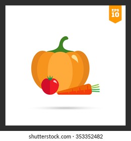 Vector icon of pumpkin, tomato and carrot