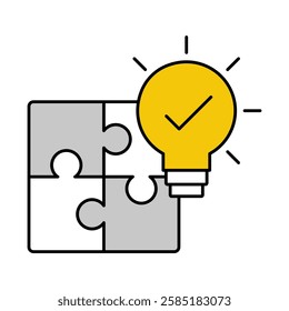 Vector icon of a Puzzle Piece with a Lightbulb. This icon represents the process of solving problems by finding solutions through analysis and creativity.