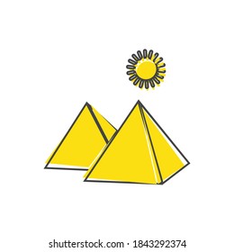  Vector icon pyramid and sun in the desert  cartoon style on white isolated background.