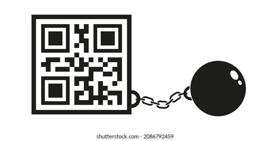 Vector Icon Of QR Code With Metal Shackles. Vector Illustration Of Digital Prison With Shackles. 