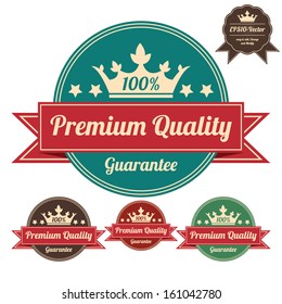 Vector : Icon Quality Assurance and Quality Management Concept Present By Circle Colorful Vintage Style Icon With Premium Quality Guarantee and 100 Percent Crown Sign Isolated on White Background