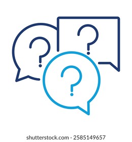 Vector icon of Question Marks and Dialogue. This icon represents curiosity and the inquiry process for gaining knowledge and solving problems.