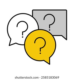 Vector icon of Question Marks and Dialogue Bubbles. This icon represents curiosity, inquiry, and critical thinking used for expanding knowledge and problem solving.