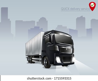 vector icon quick delivery service, truck, white, black, text