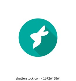 Vector icon with rabbit. White rabbit with shadow in blue circle isolated on white. Easter bunny. Flat design. Hare pictogram
