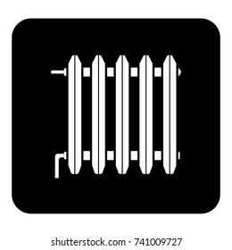 Vector icon of radiator, battery for room heating. Vector white illustration on black background