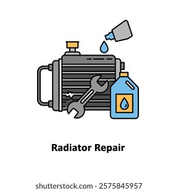 Vector icon: Radiator repair with radiator and coolant