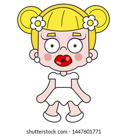 Vector Icon Of A Rag Doll Princess. The Kids Toy Doll Has Hair, A And A Pink Dress.