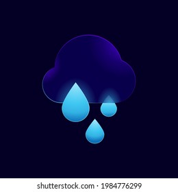 Vector icon rain. Half-transparent cloud with glass effect and big raindrops. Rainy weather. Modern illustration for meteorology and weather forecast.