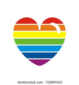 Vector icon of rainbow heart. Heart with seven rainbow stripes.