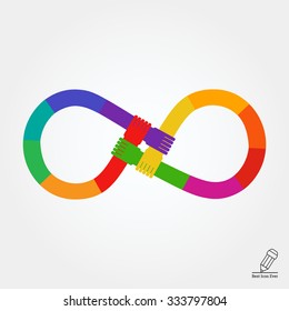 Vector icon of rainbow-colored hands crossed in form of infinity sign